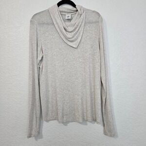 Cabi Cowl Neck Long Sleeve Top Oatmeal Heather Grey Thumbhole Jersey Knit Medium